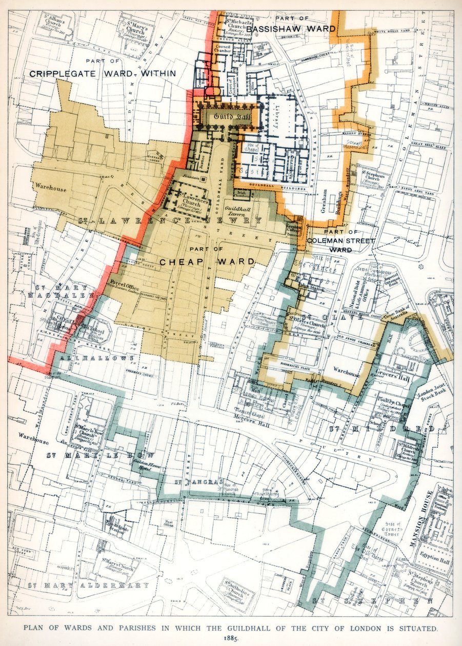 Plan van de Wijken en Parochies Waarin de Guildhall van de Stad Londen Gelegen is door Unbekannt