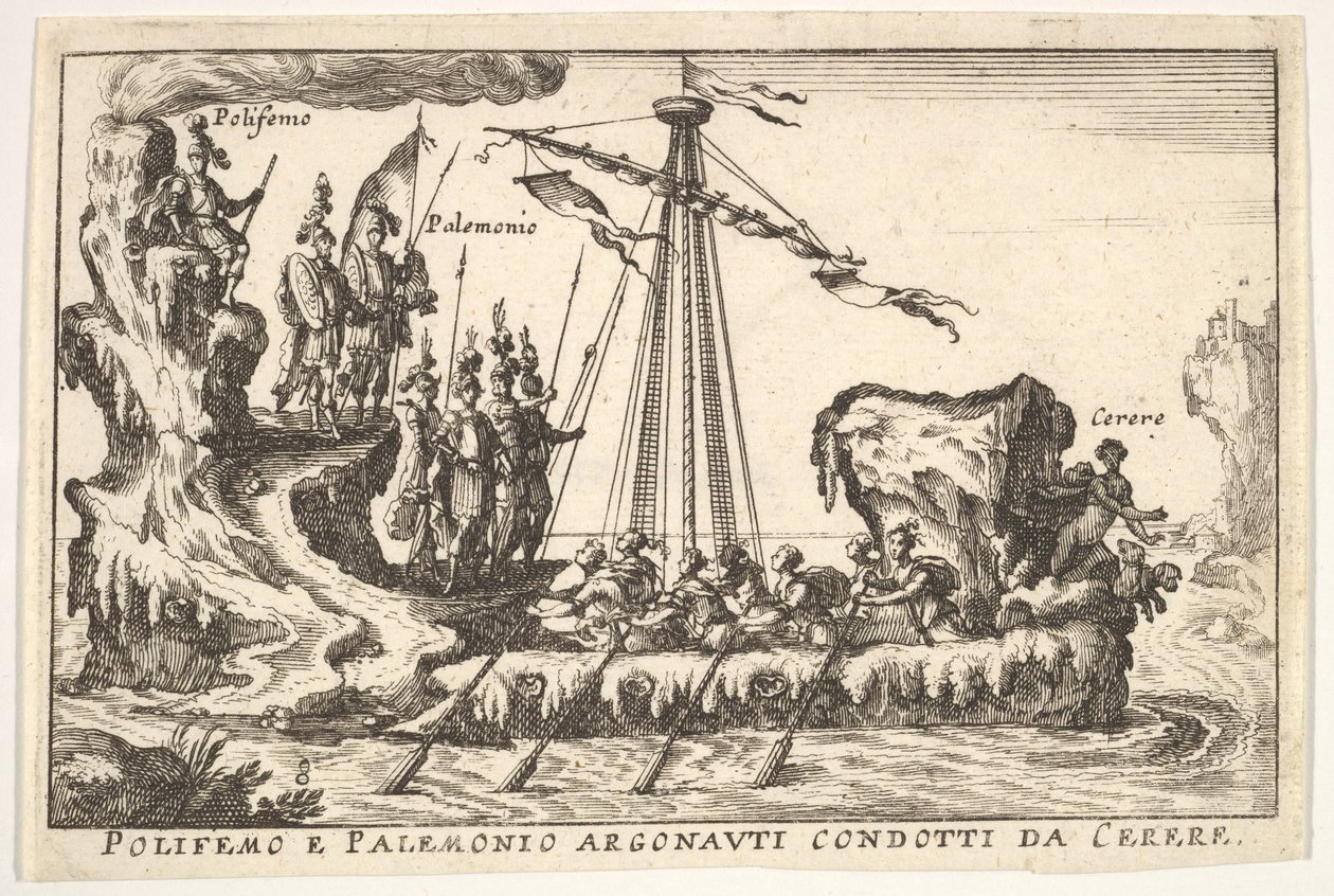 Plaat 8: Polyphemus en Palemonius geleid door Ceres Polifemo e Palemonio Argonauti condotti d... door Unbekannt