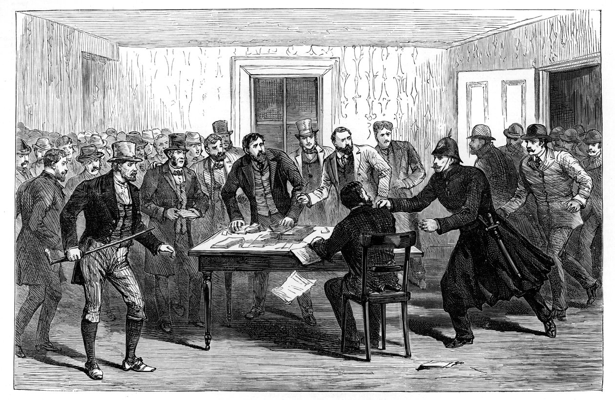 Politie-inval in de Nationale Huurkantoren in Loughrea, Ierland, 1887 door Unbekannt