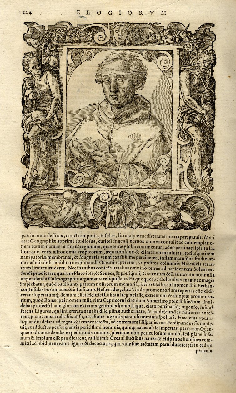 Portret van Christoffel Columbus. Uit Elogia virorum bellica virtute illustrium door Paolo Giovio door Unbekannt