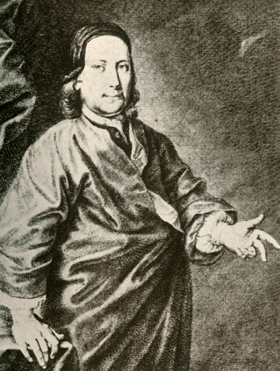 Portret van graaf Zinzendorf in een predikantenmantel, ca. 1740, 1937 door Unbekannt