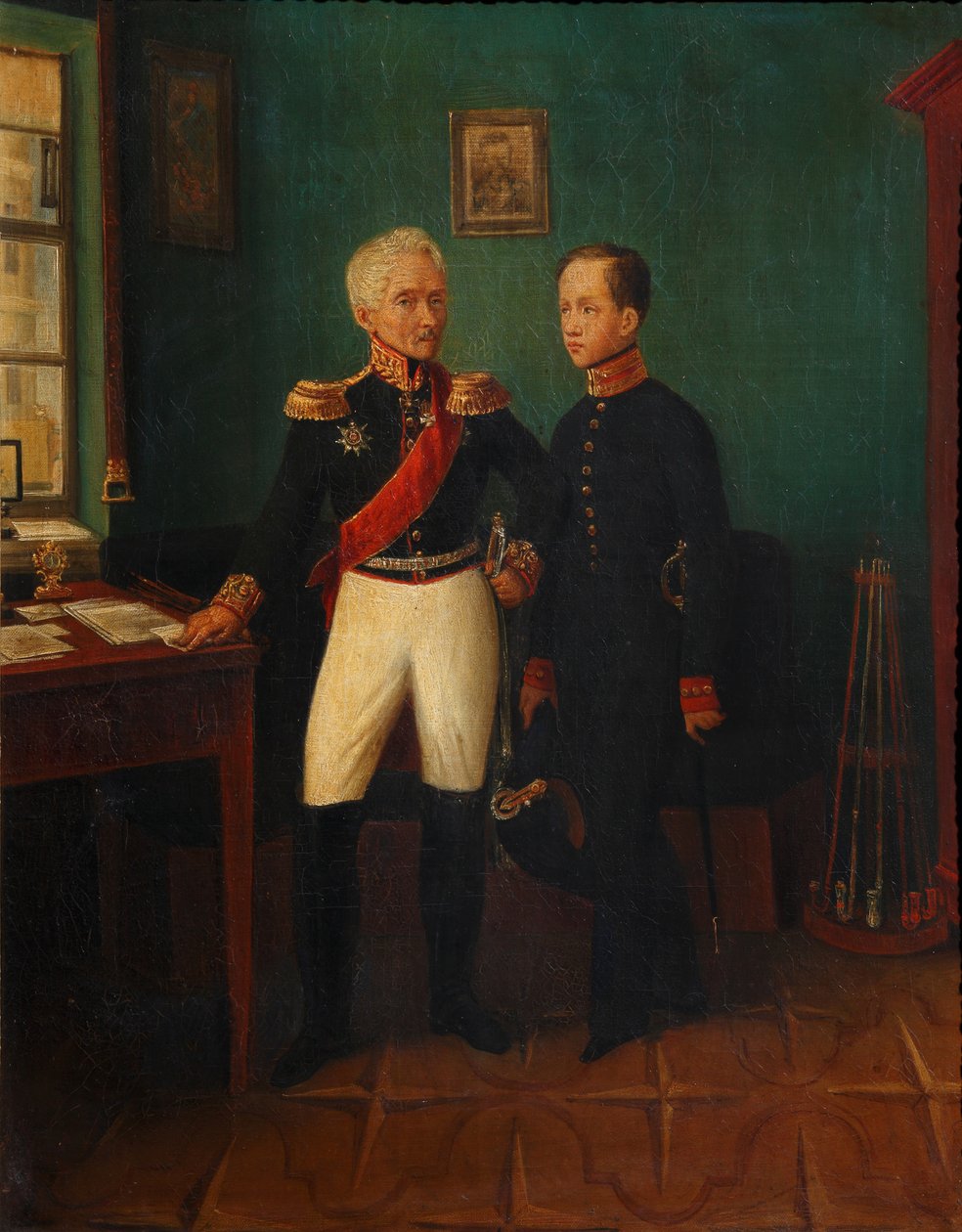Portret van generaal Fyodor Grigoryevich Friedrich August Goldgeuer 1771-1848 met zoon Mikhail door Unbekannt