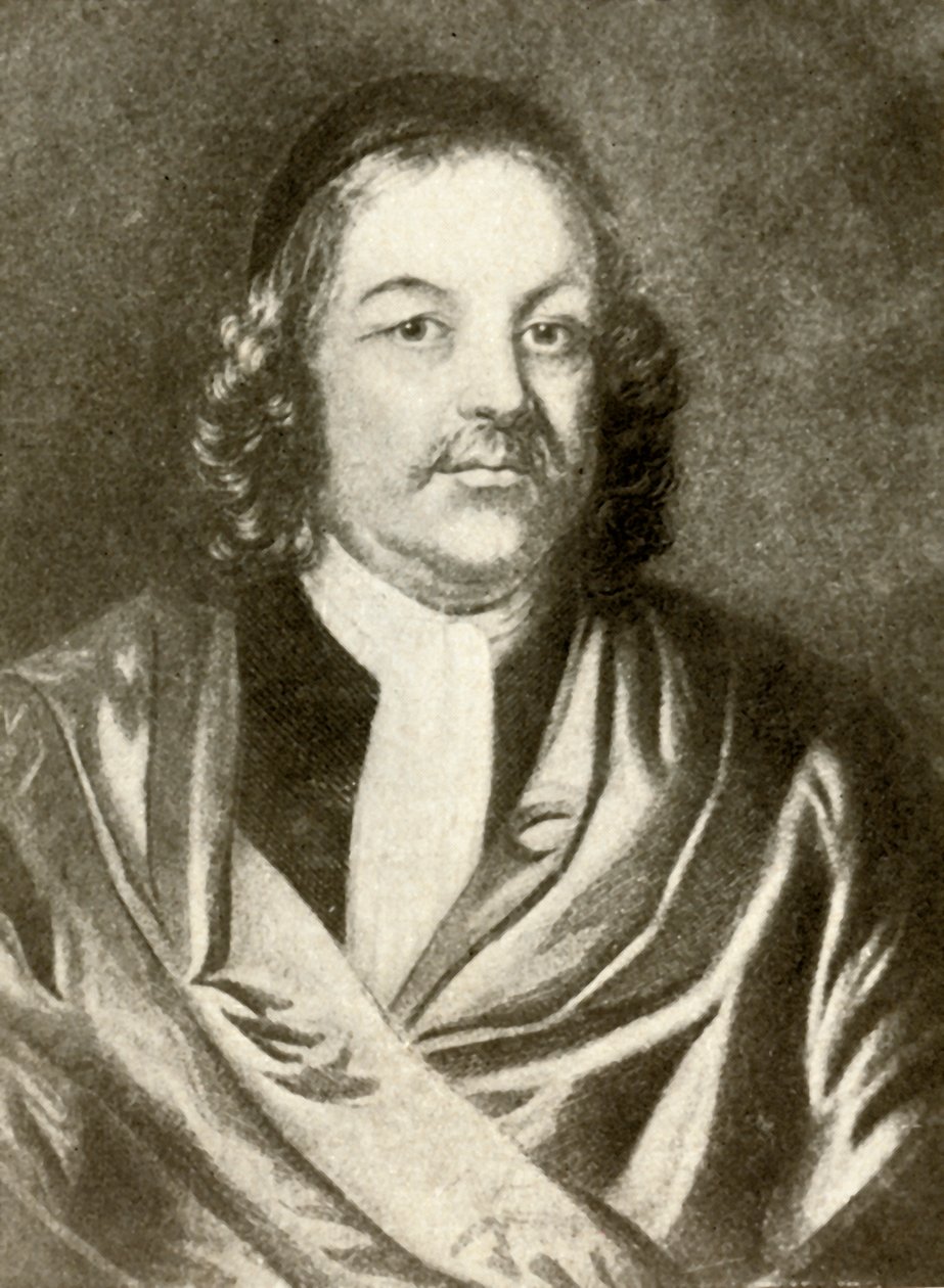 Portret van Simon Bradstreet, in toga en muts door Unbekannt