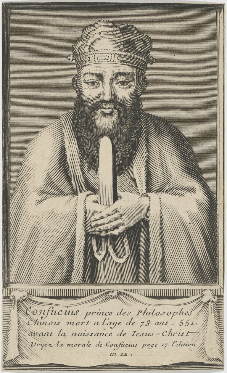 Portret van de Chinese denker en sociaal filosoof Confucius, tussen 1745 en 1755 door Unbekannt