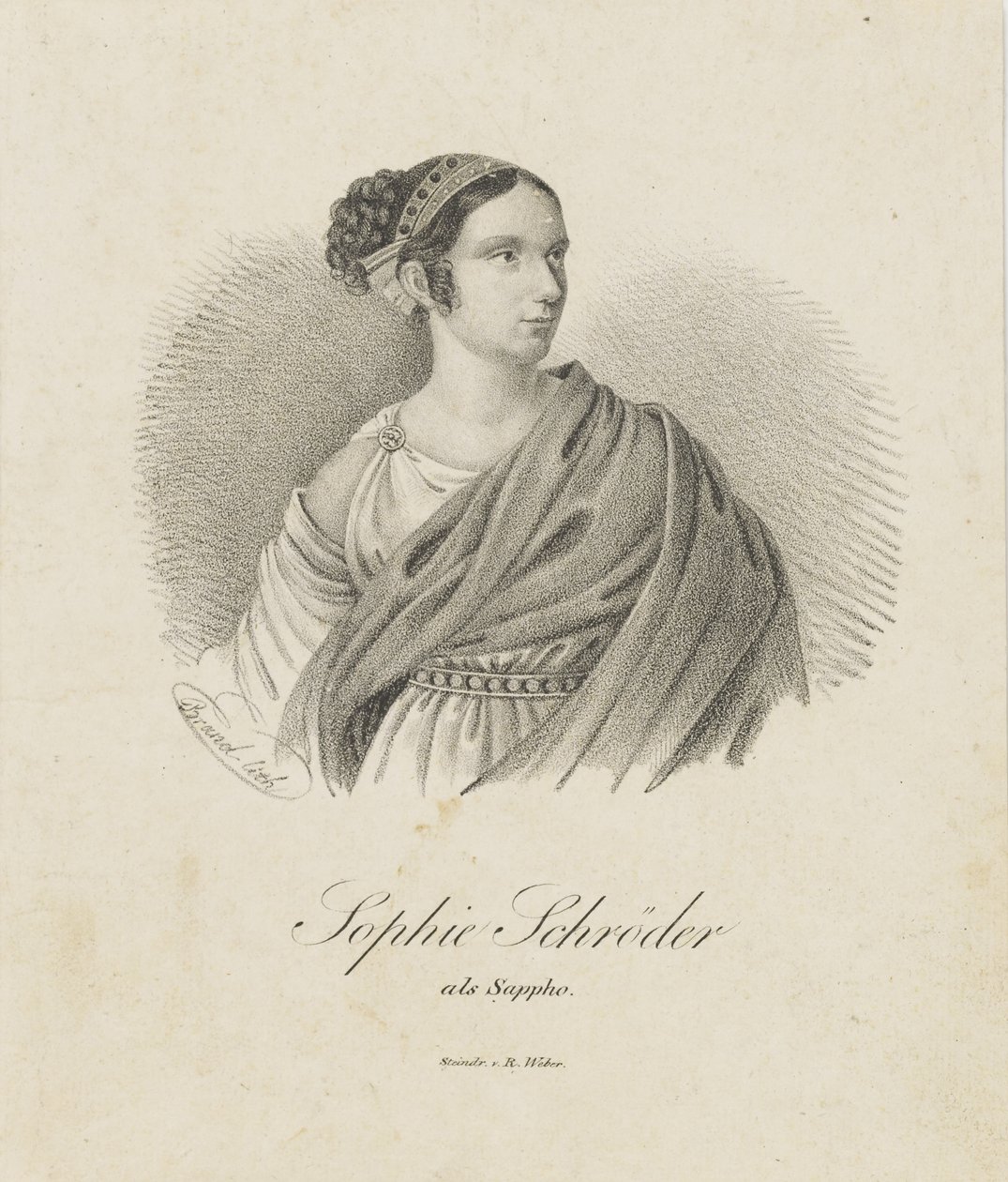 Portret van de zangeres en actrice Sophie Schröder 1781-1868 als Sappho, 1833 door Unbekannt