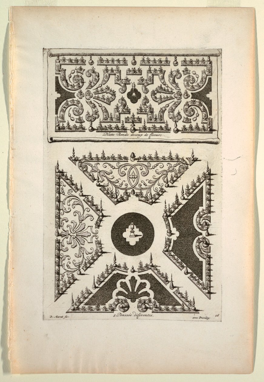 Print, Platte Bende decoup de Floeurs (Vlakke band van bloemen, vijf verschillende variaties) door Unbekannt