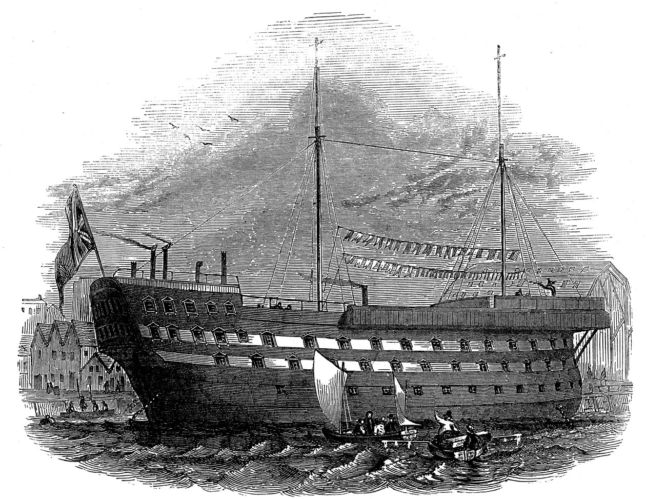 Gevangenisschip Warrior in Woolwich, Londen, 1848 door Unbekannt