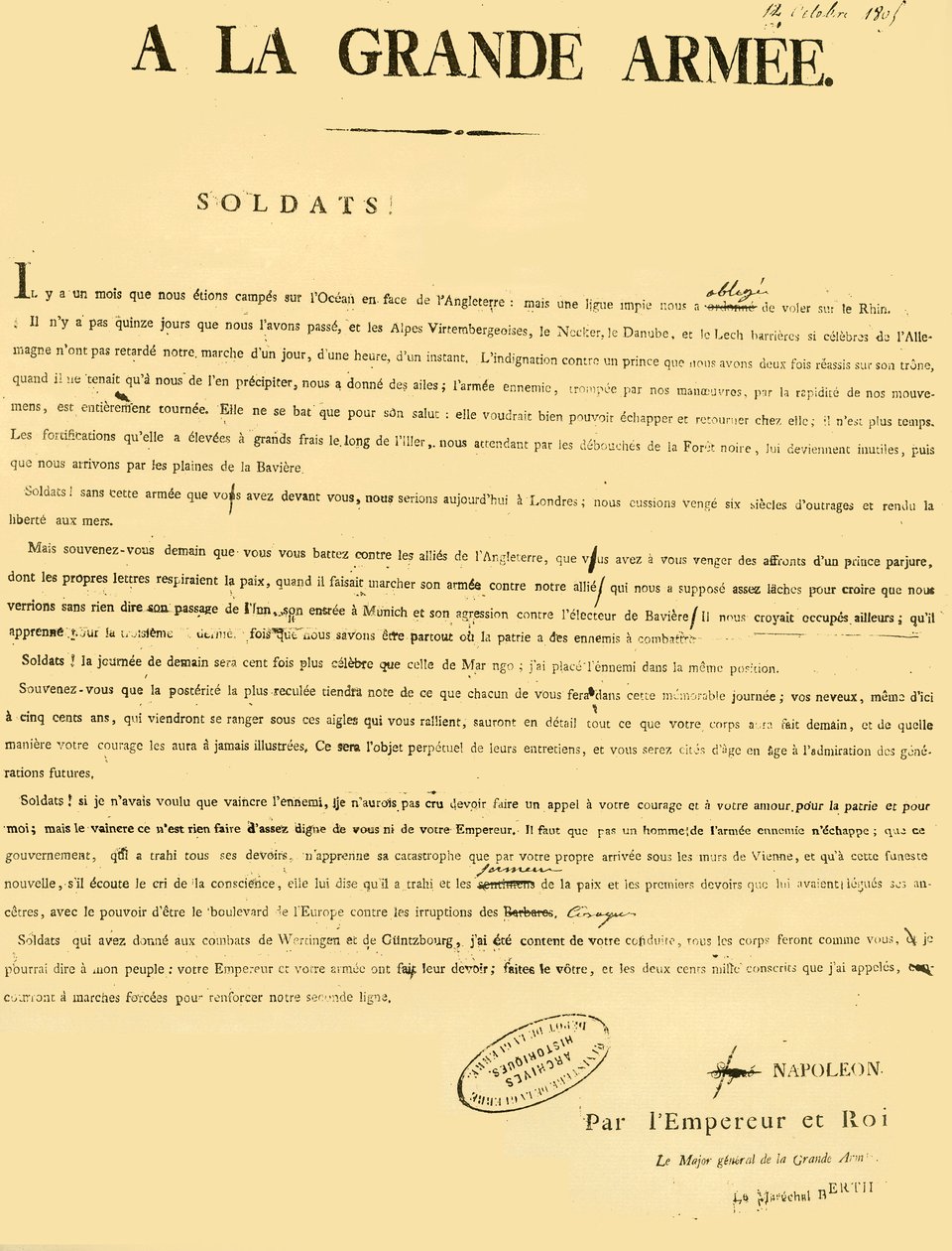 Proclamatie aan het leger, 13 oktober 1805 door Unbekannt