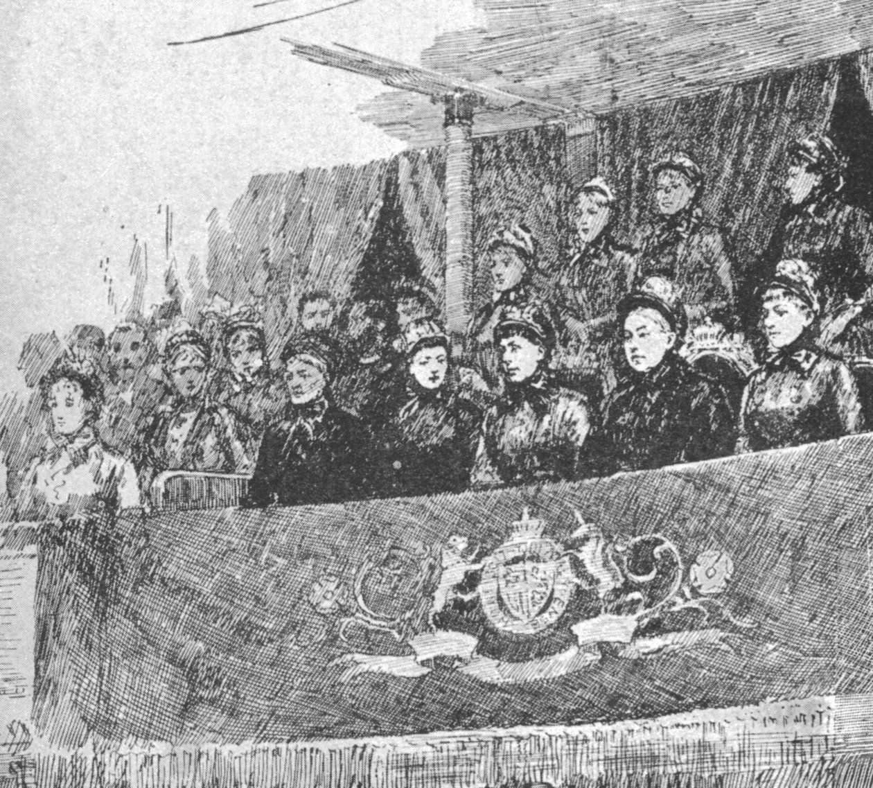 Koningin Victoria bij de uitvoering van...Mors et Vita in de Albert Hall, 1886, 1901 door Unbekannt