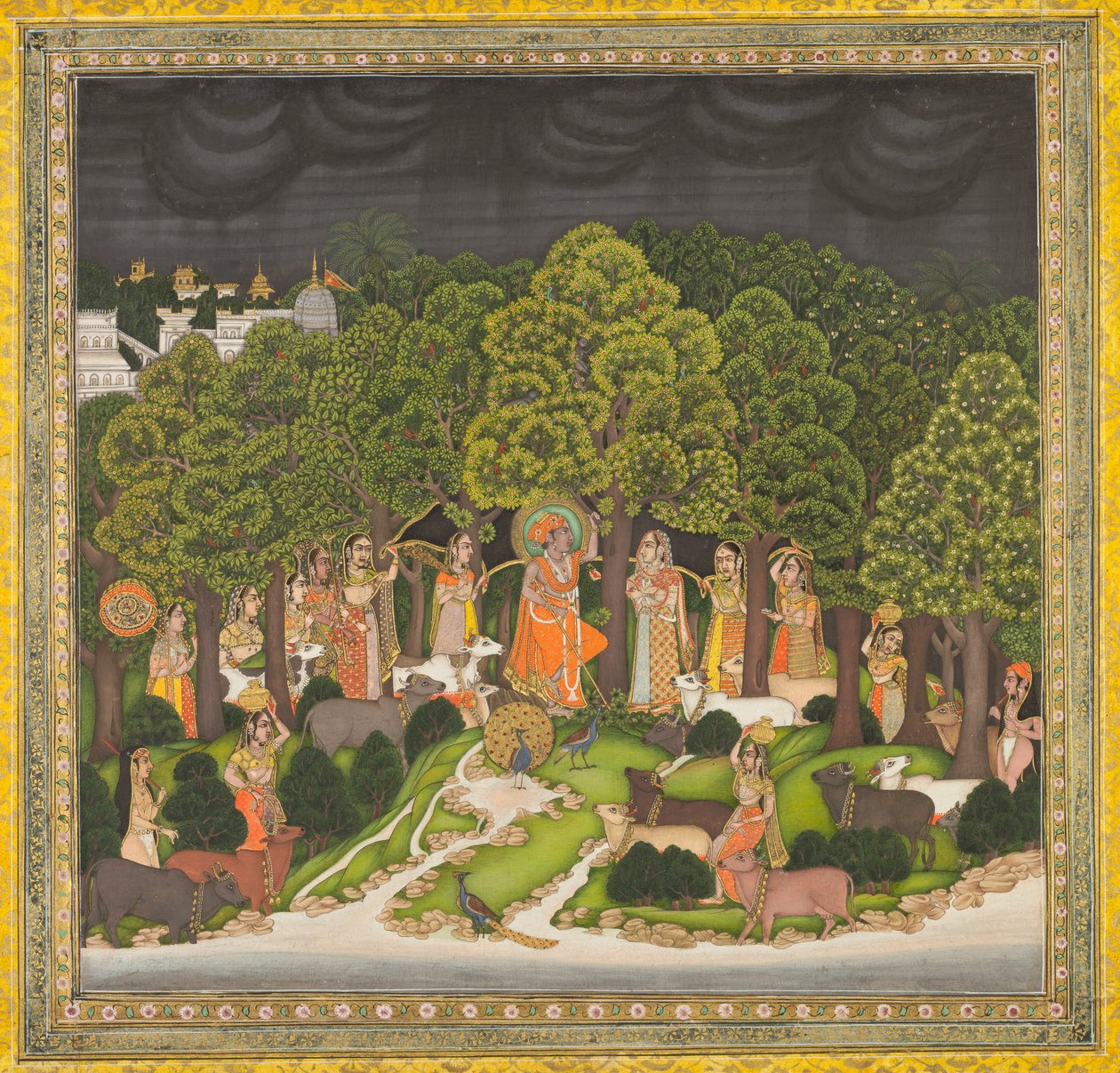 Radha en Krishna ontmoeten elkaar in het bos tijdens een storm, ca. 1770 door Unbekannt
