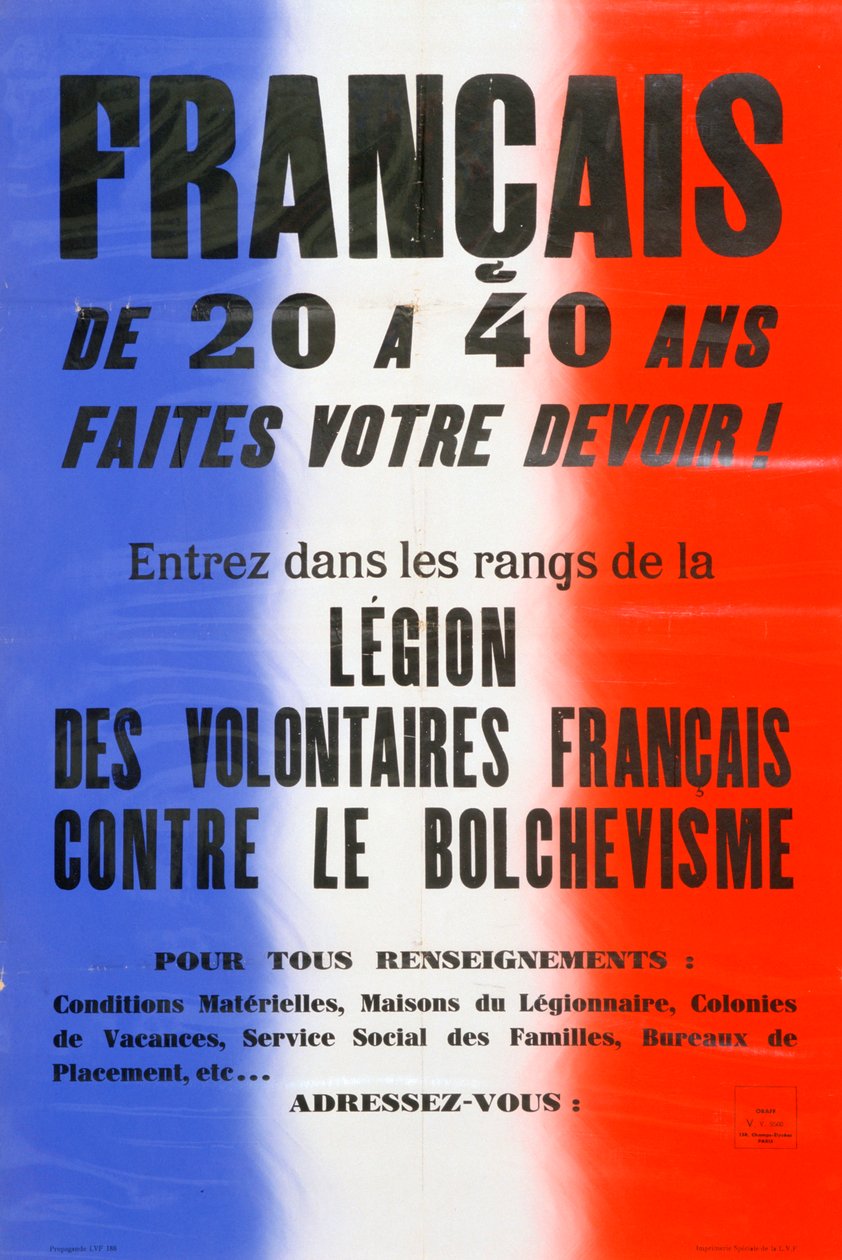 Wervingsposter voor het Legioen van Franse Vrijwilligers, 1941-1944 door Unbekannt
