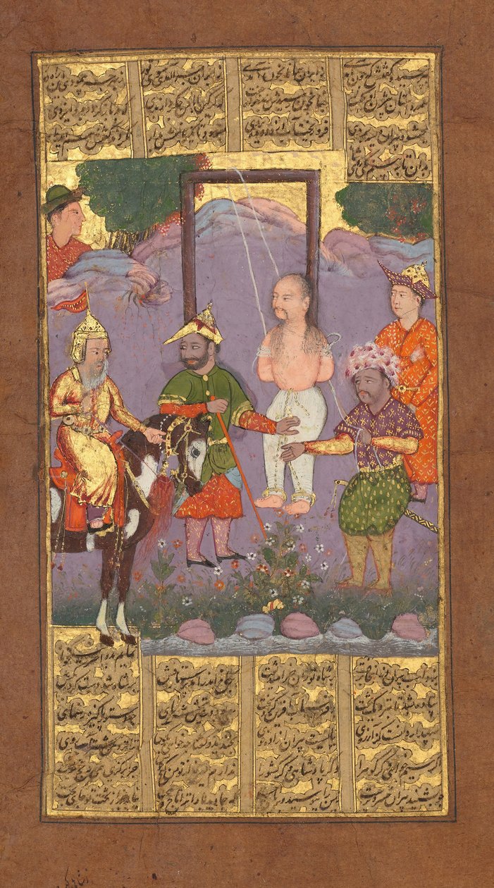 Redding van Bizhan door Piran, Folio uit een Shahnama Boek der Koningen van Firdausi, ca. 1610 door Unbekannt