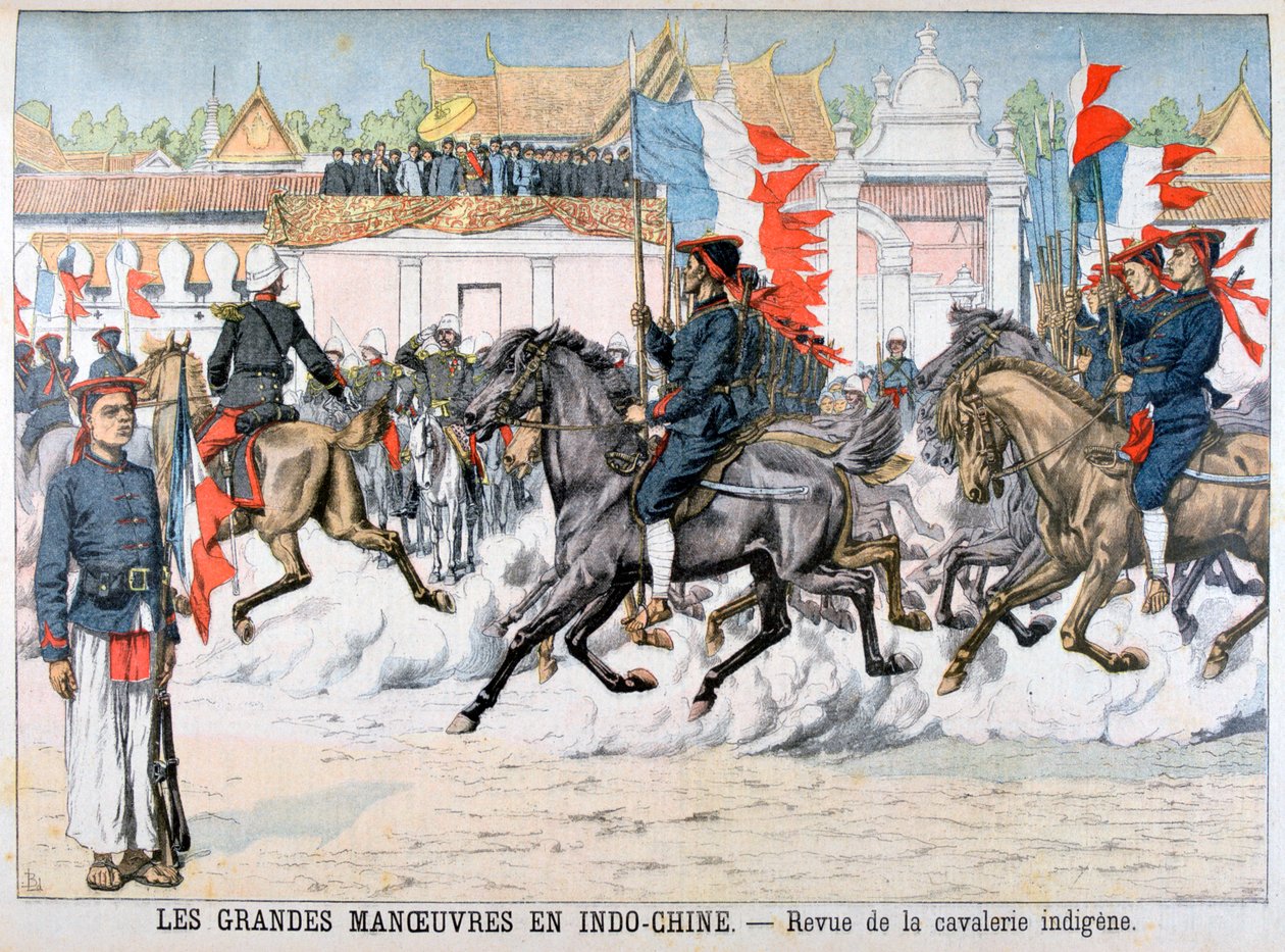Review van de inheemse cavalerie, Frans Indochina, 1903 door Unbekannt