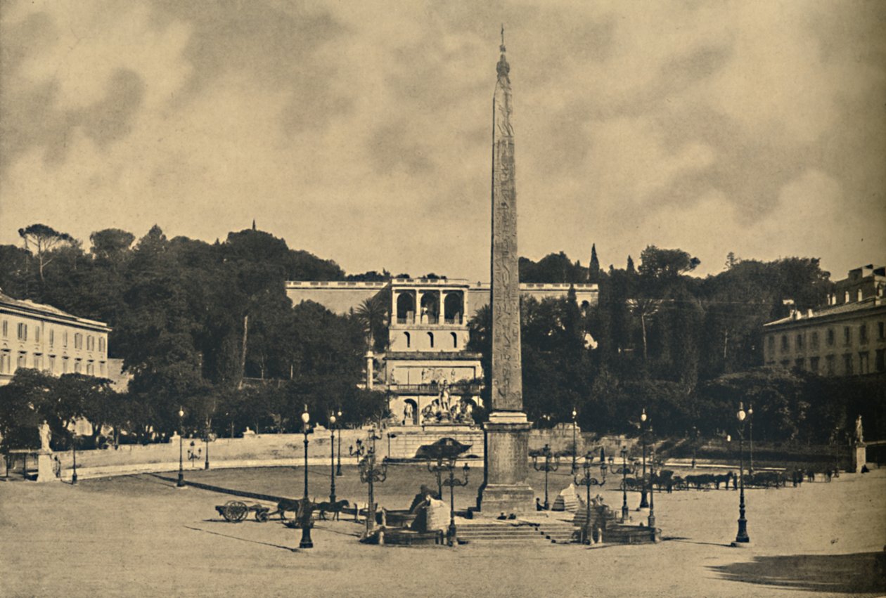 Rome - Obelisk, fonteinen en plein van de Popolo. - Terrassen van het Pincio openbare park door Unbekannt