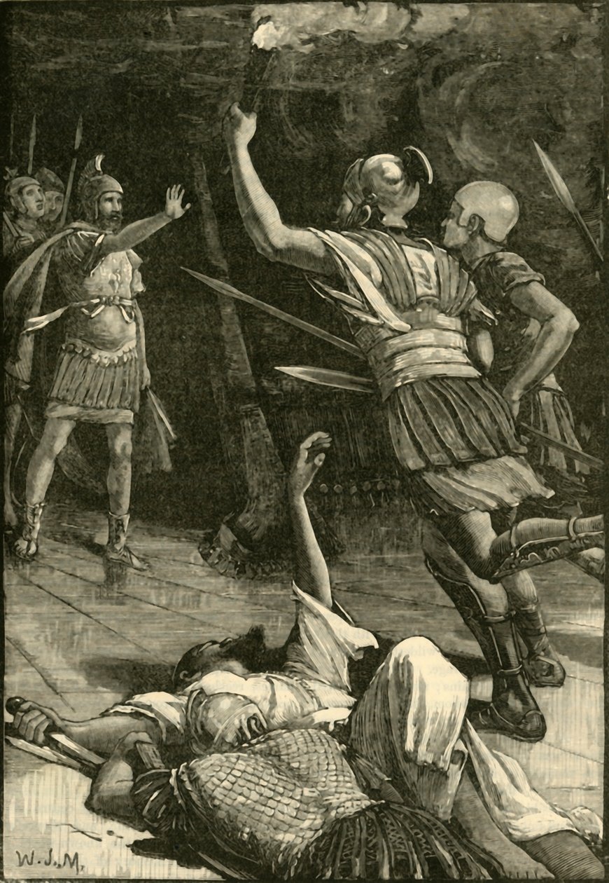 Romeinse soldaten die de tempel van Jeruzalem in brand steken, 1890 door Unbekannt