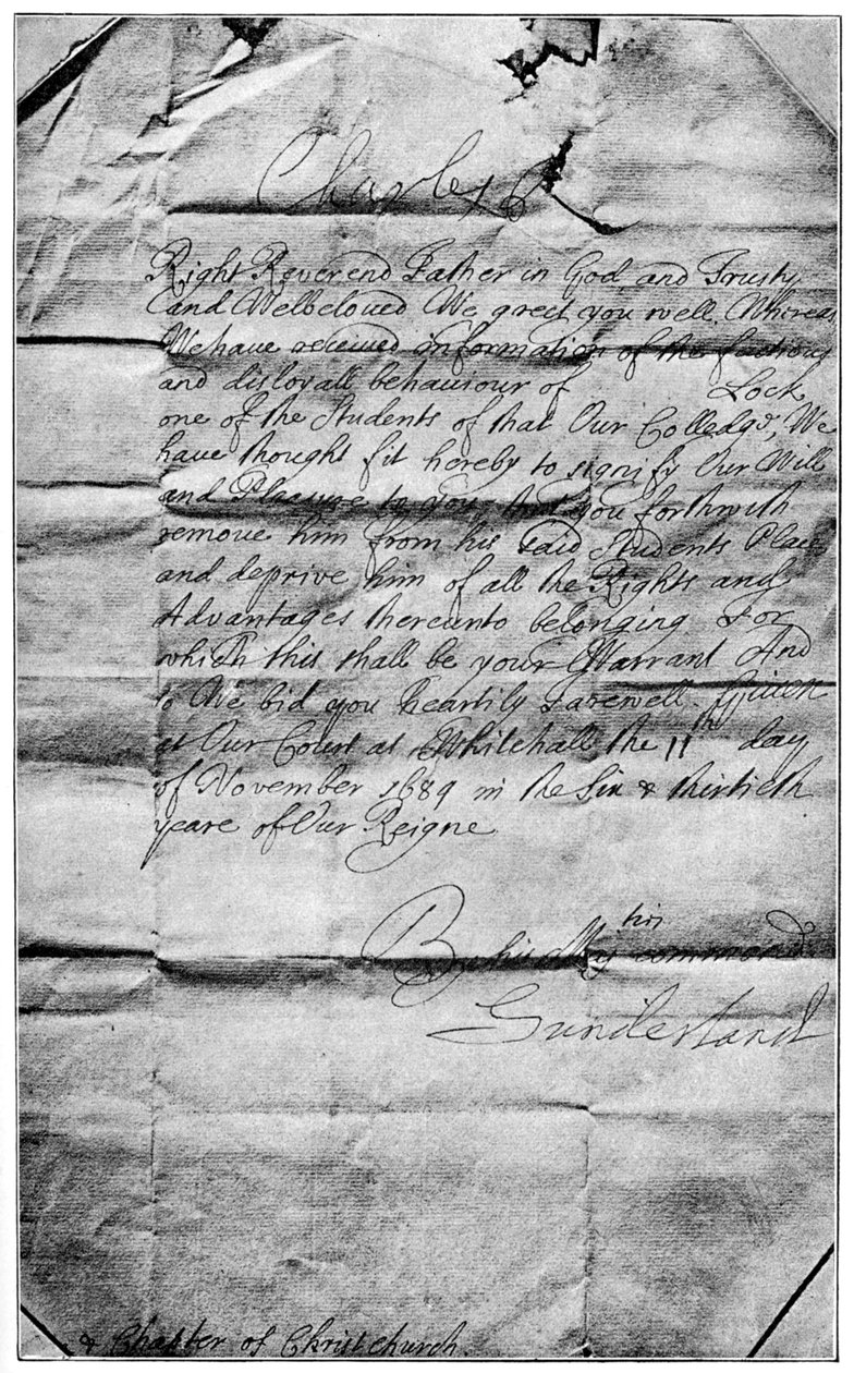 Koninklijk mandaat om de naam van Locke te wissen uit de studenten van Christ Church, Oxford, 1684, 1894 door Unbekannt