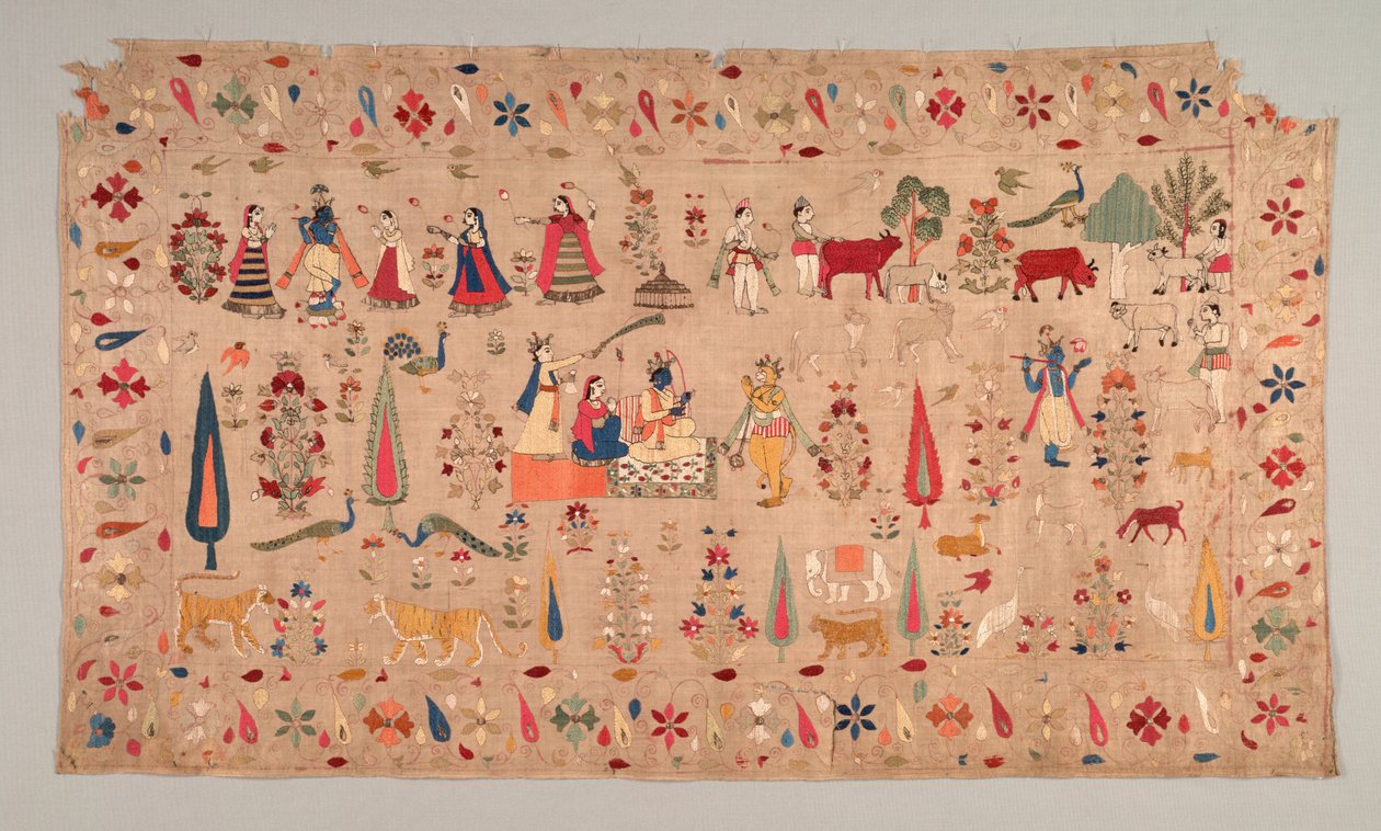 Rumal versierd met scènes uit het leven van Krishna, 1700s door Unbekannt