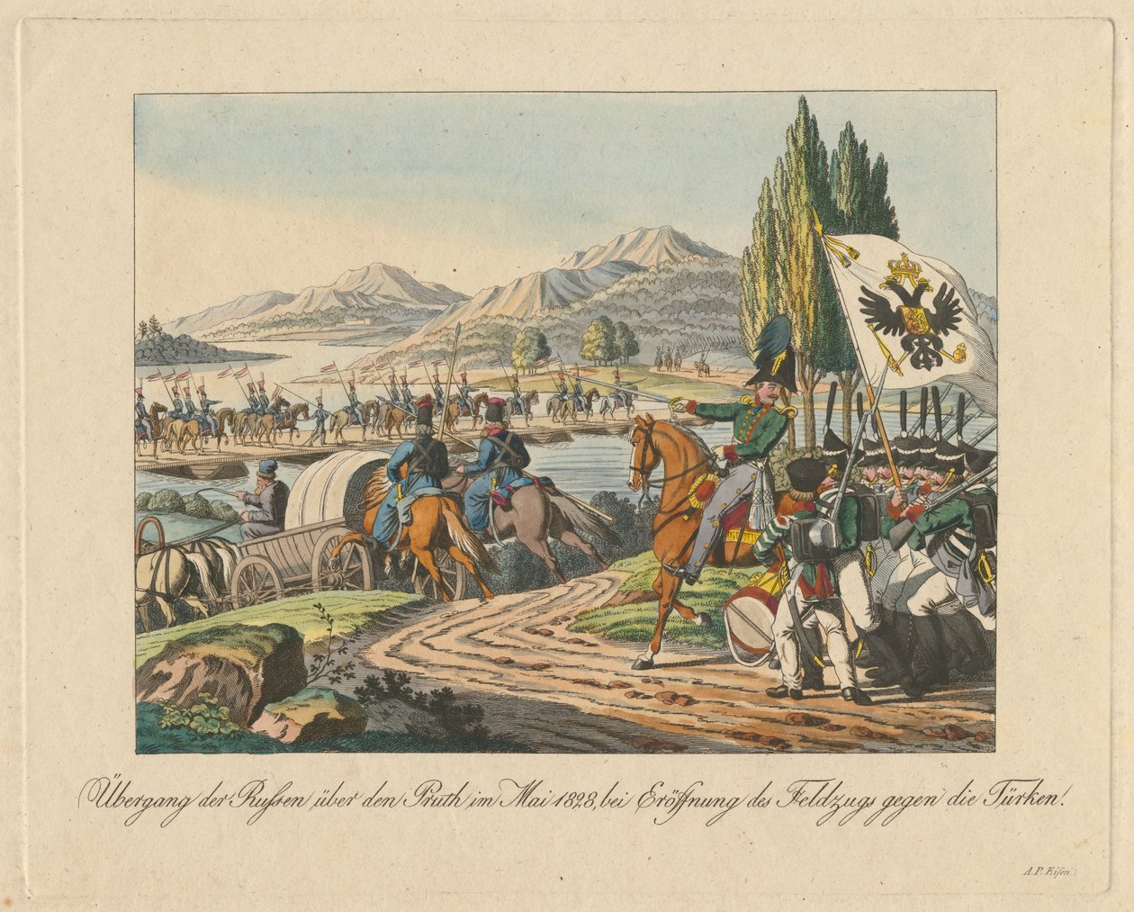 Russisch leger steekt de Pruth-rivier over naar Moldavië op mei 1828, 1829 door Unbekannt