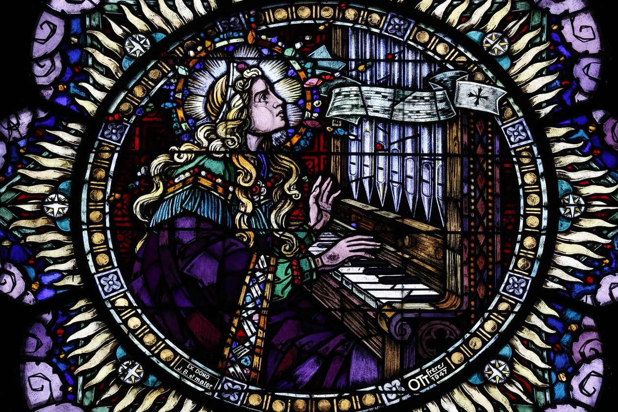 Saint-Pierre le Jeune Katholieke Kerk. Roosvenster. Sancta Cecilia, de patroonheilige van de muzikanten. Straatsburg, Frankrijk door Unbekannt