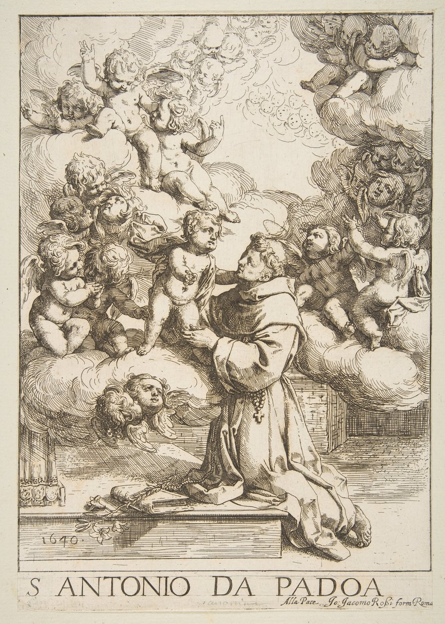 Sint Antonius van Padua aanbidt het Christuskind, kopie naar Cantarini, 1640 door Unbekannt