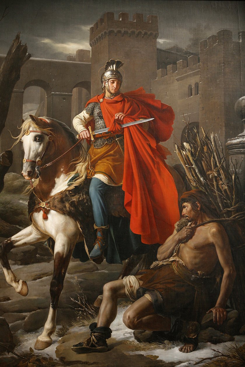 Kathedraal van Saint-Gatien schilderij: Sint Martinus deelt zijn mantel, Tours, Frankrijk door Unbekannt
