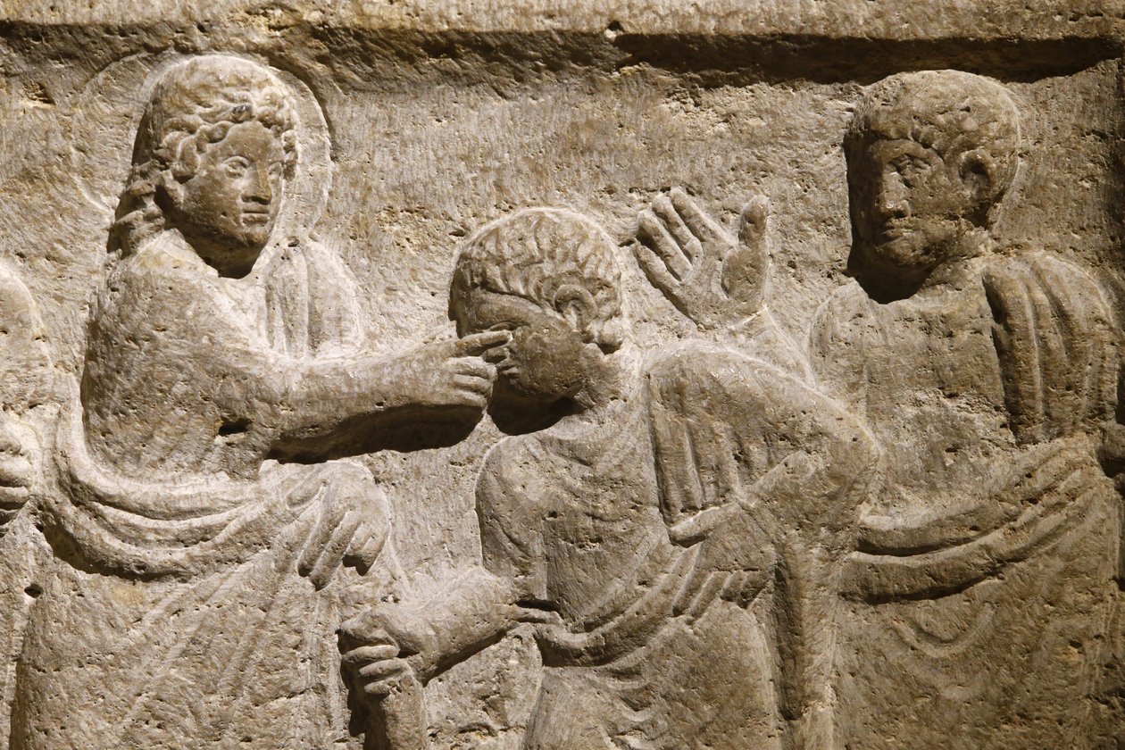 Sint-Victor abdij, Marseille. Sarcofaag detail: Jezus geneest een blinde man. Frankrijk door Unbekannt