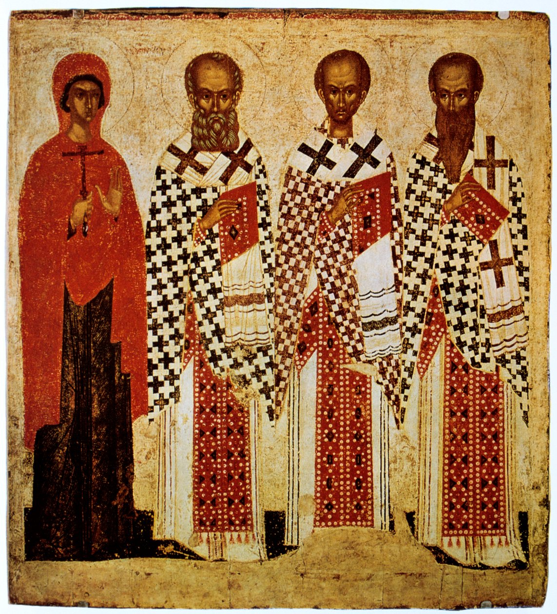 Heiligen Paraskeve, Gregorius de Theoloog, Johannes Chrysostomus en Basil de Grote, begin 15e eeuw door Unbekannt