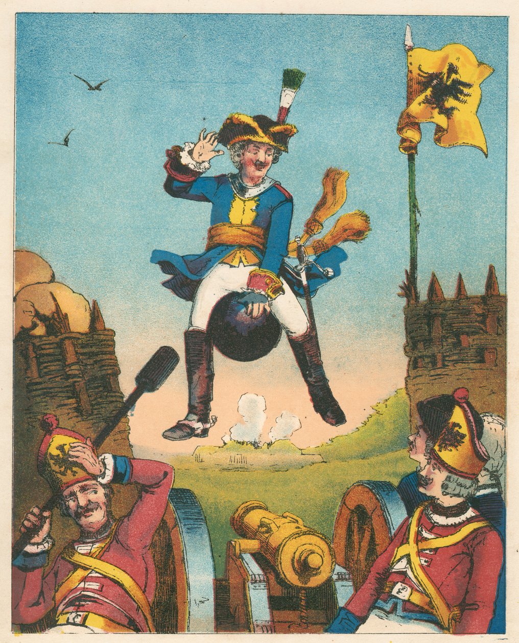 Scène uit De avonturen van Baron Munchausen door Rudolph Erich Raspe, ca. 1850 door Unbekannt