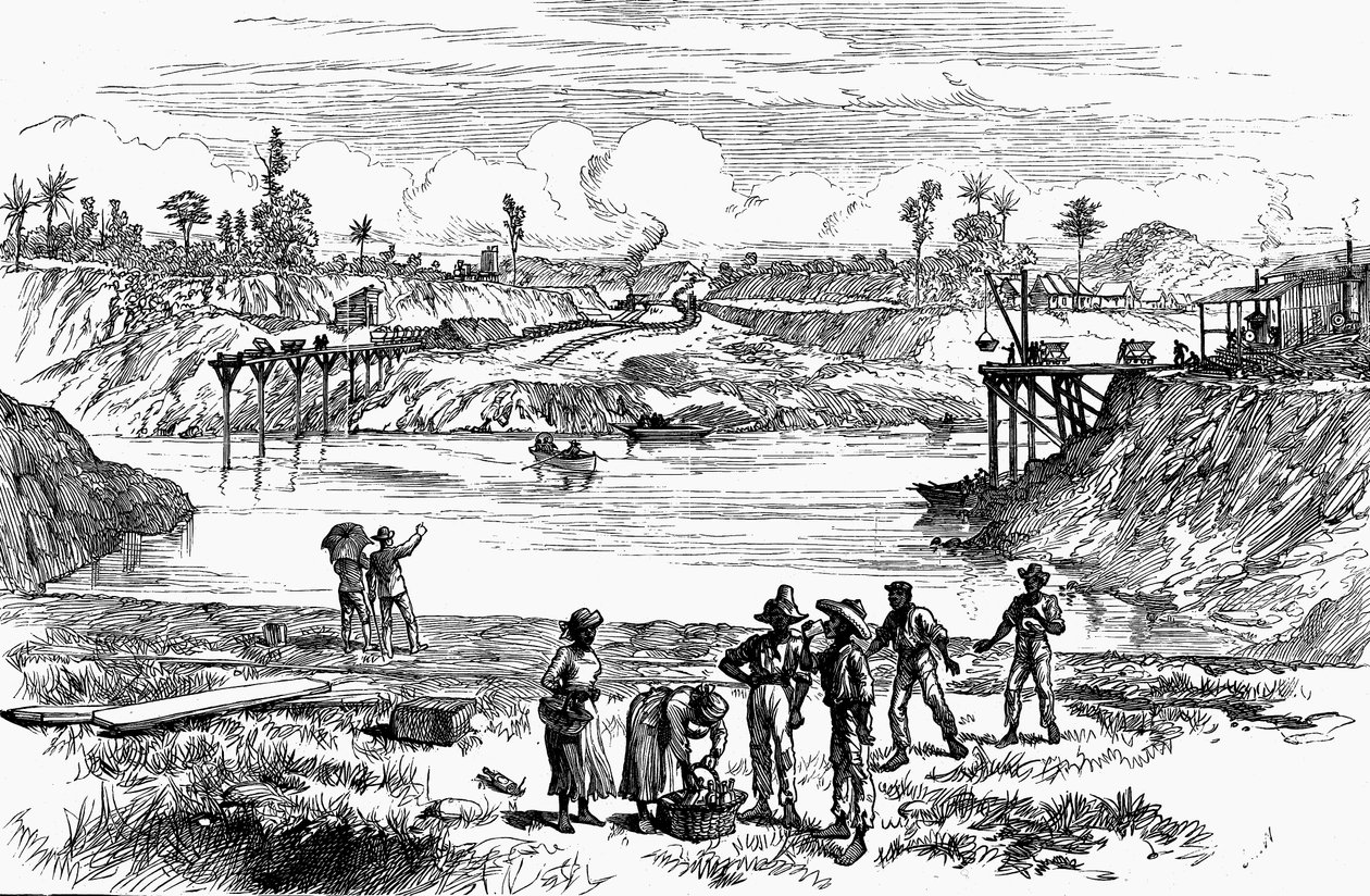 Scène uit de poging van de Lesseps om het Panamakanaal te graven, 1888 door Unbekannt