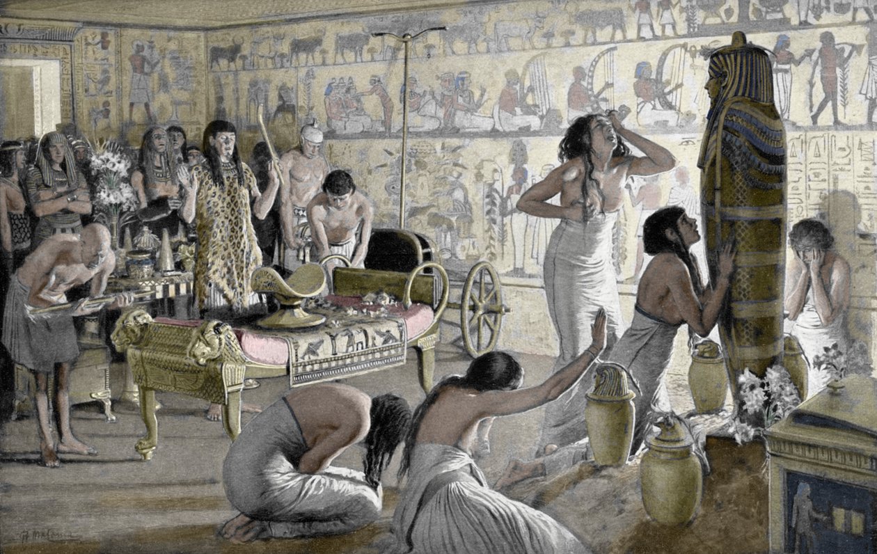 Rouwscène bij de dodentempel van Toetanchamon, Egypte, 1325 v.Chr. 1933-1934 door Unbekannt