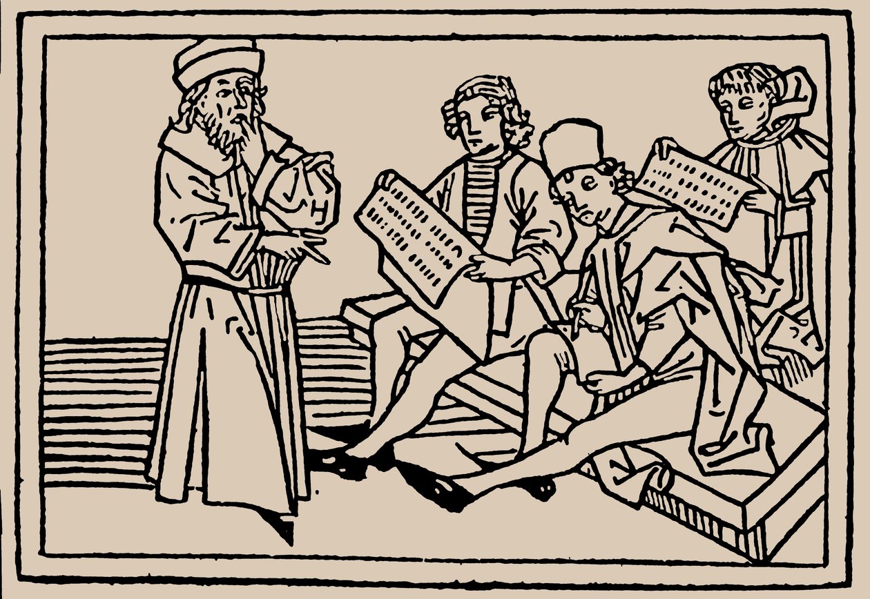 Schoollessen. Uit Speculum Vitae Humanae door Rodericus Zamorensis, 1479 door Unbekannt