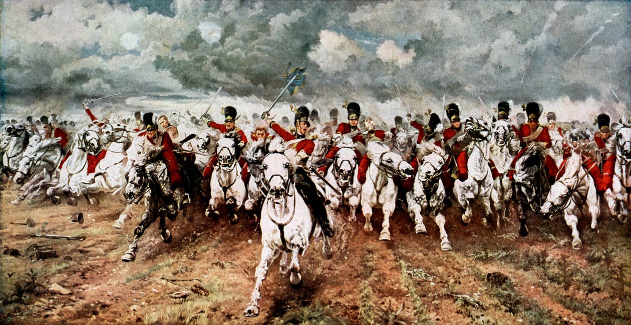 Schotland voor altijd, de aanval van de Scots Greys bij Waterloo, 18 juni 1815 door Unbekannt