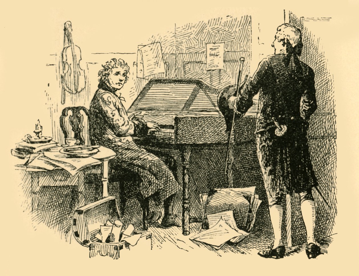 Zittend voor een oude, versleten piano, 1907 door Unbekannt