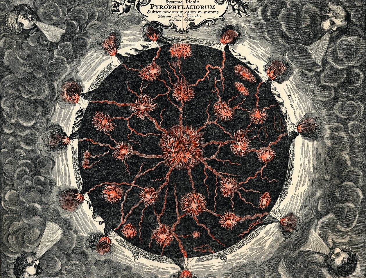 Doorsnede van de aarde, met centraal vuur en vulkanen, 1665 door Unbekannt