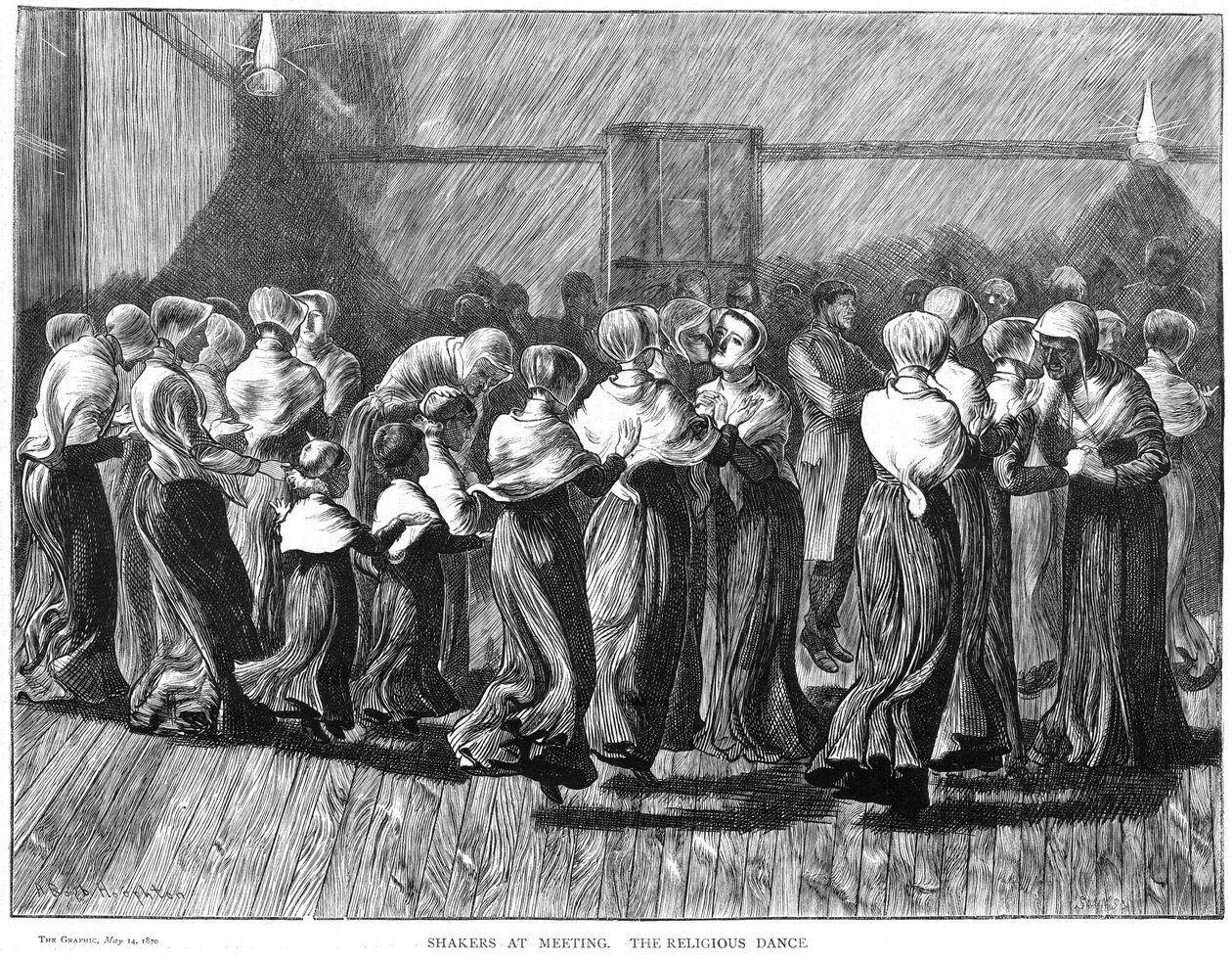 Shakers dansen op een bijeenkomst, Lebanon Springs, New York, VS, 1870 door Unbekannt