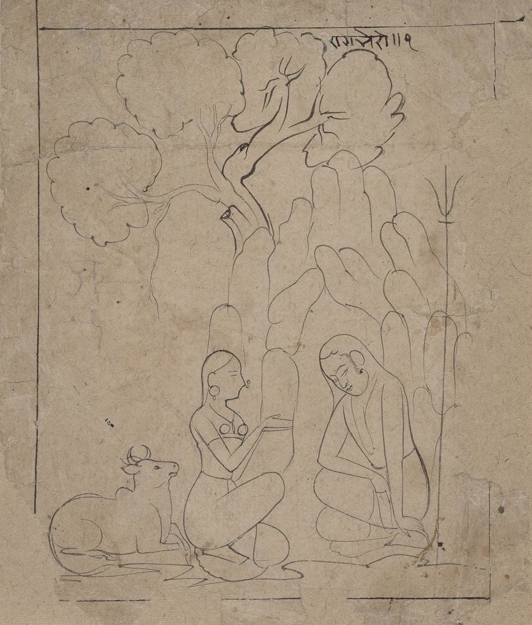 Shiva en Parvati in een berggrot, ca. 1800 door Unbekannt