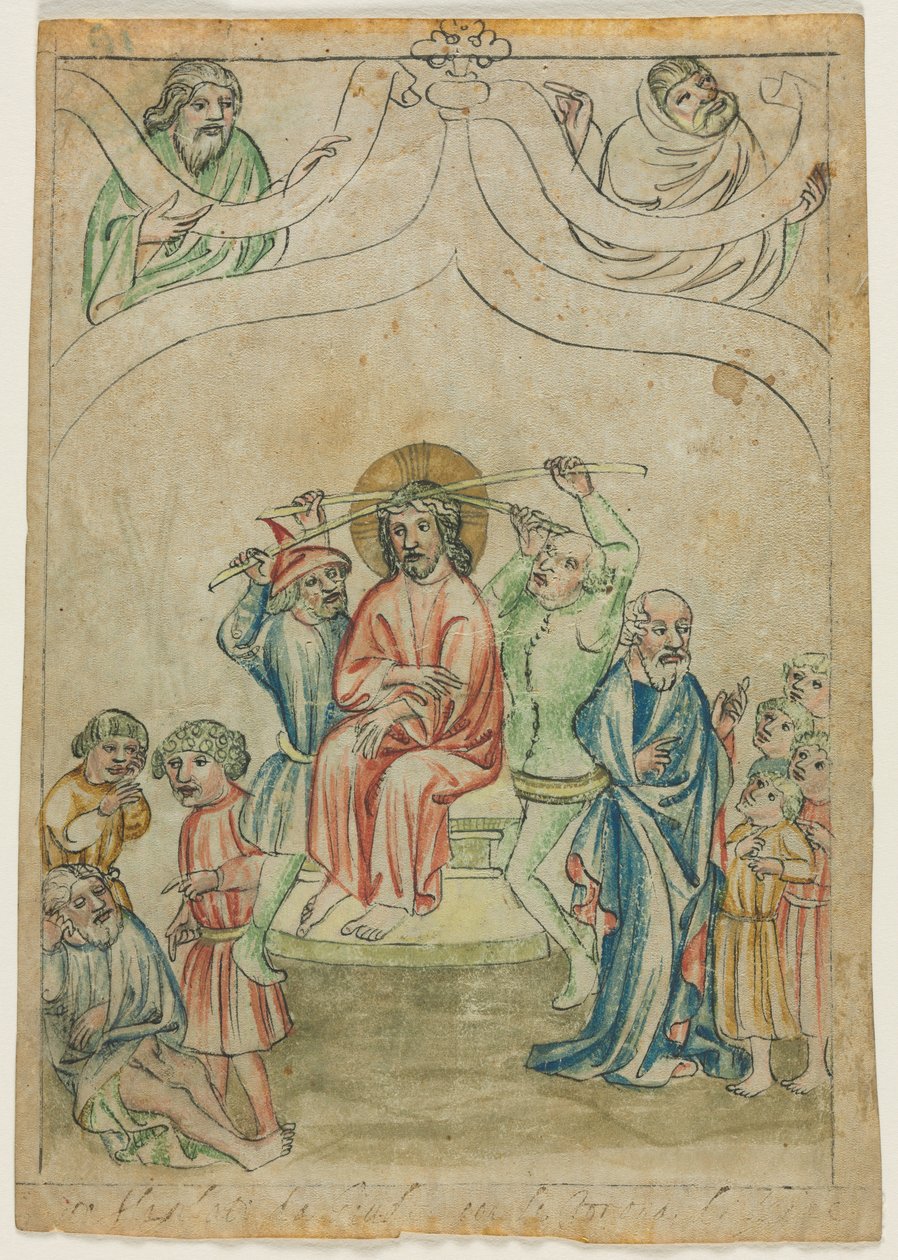 Enkel Blad uit een Biblia Pauperum: Christus Draagt het Kruis verso, c. 1410 door Unbekannt