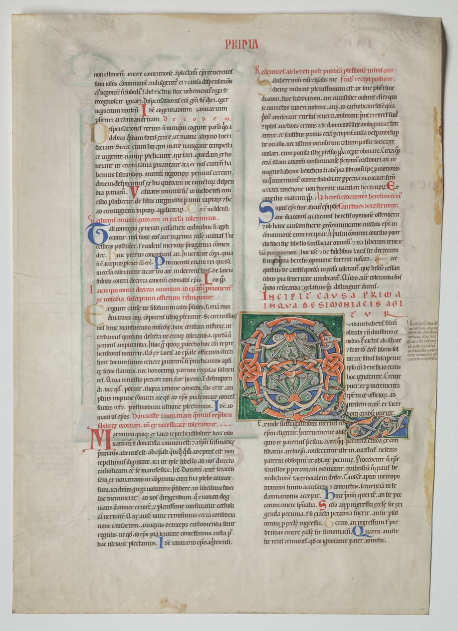 Enkel blad uit een Decretum van Gratianus: Gedecoreerde initiaal Q[uidam habens filium obtulit]..., ca. 1160 door Unbekannt