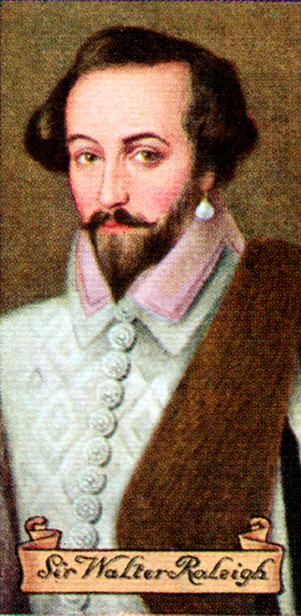 Sir Walter Raleigh, uit een serie sigarettenkaartjes, 1935 door Unbekannt
