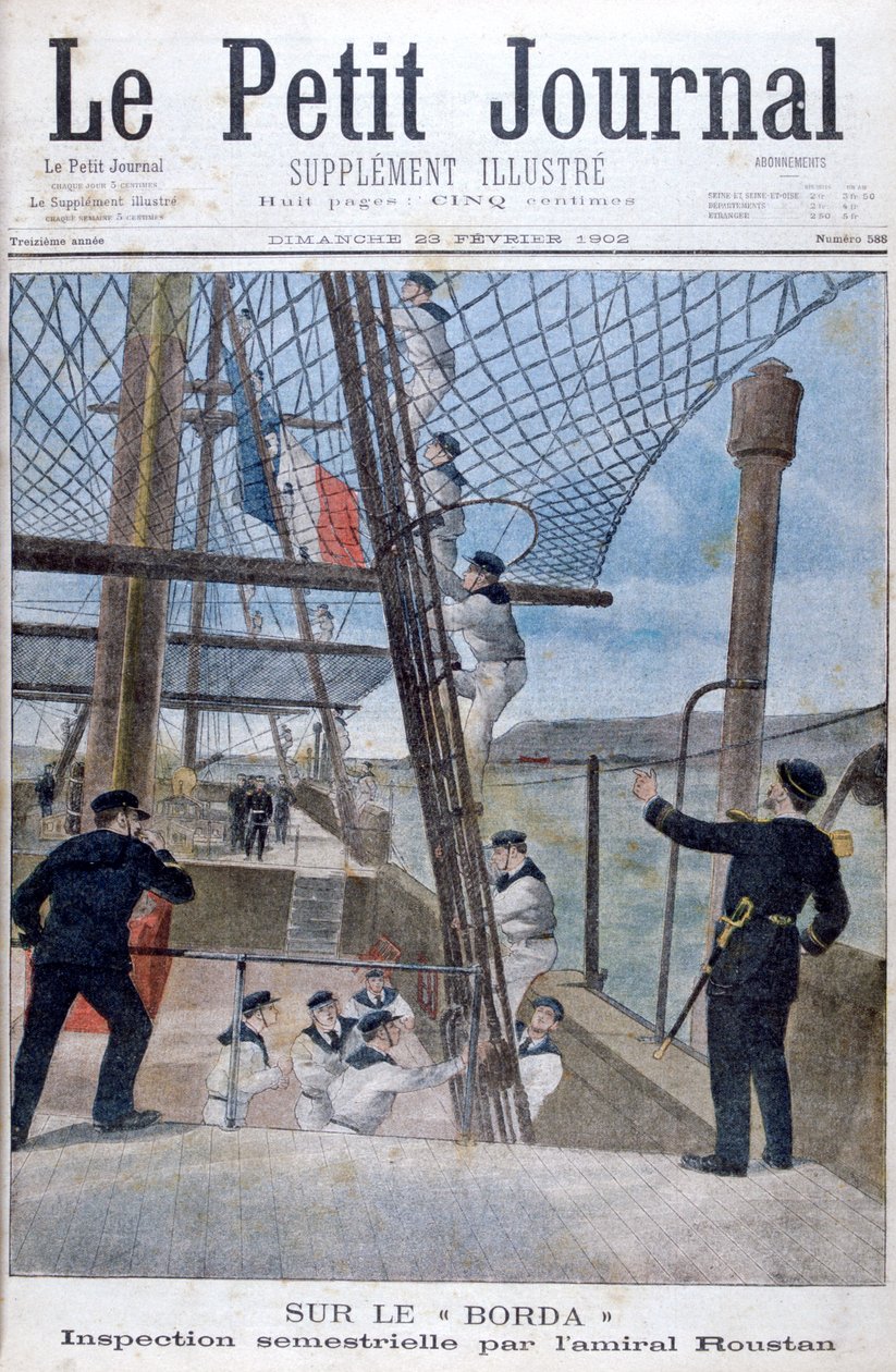 Zesmaandelijkse inspectie door admiraal Roustan aan boord van de Borda, 1902 door Unbekannt