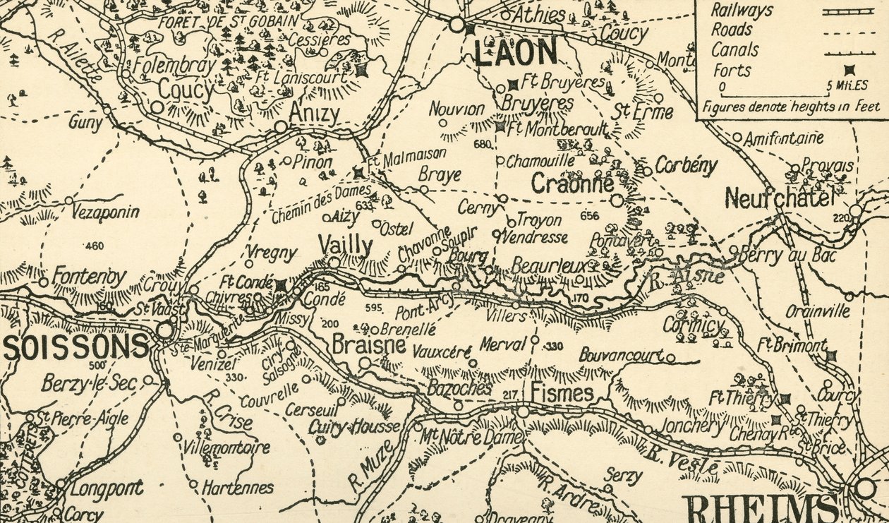 Schetskaart van de Vallei van de Aisne boven Soissons door Unbekannt