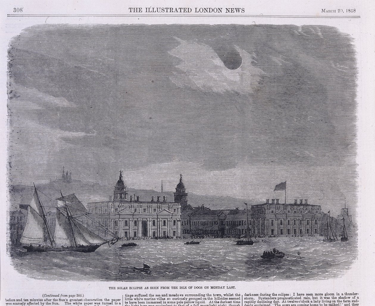 Zonsverduistering gezien boven het Koninklijk Observatorium, Greenwich, 1858 door Unbekannt