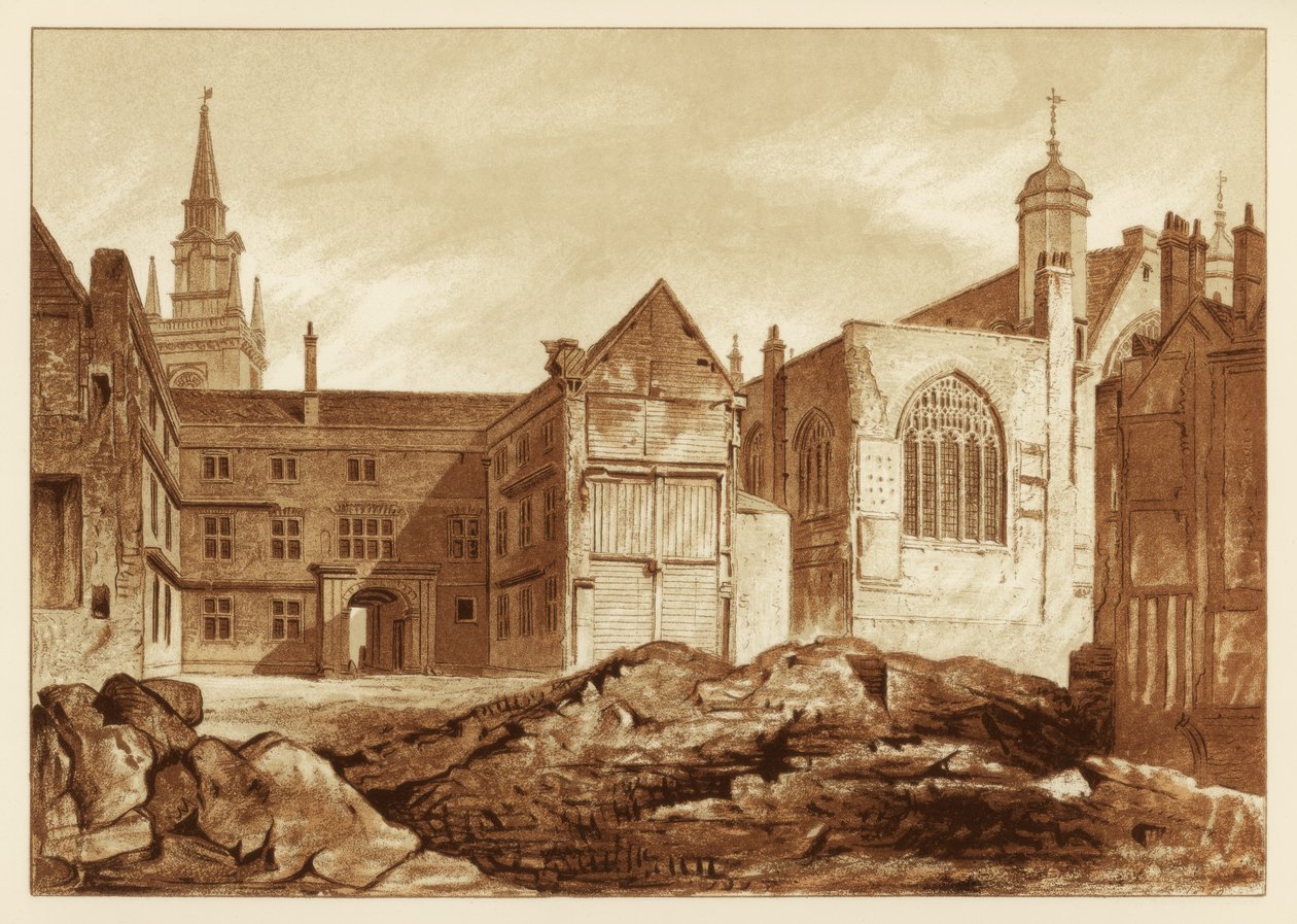 Zuidoostelijke aanblik van Guildhall Chapel en Blackwell Hall, City of London, 1886 door Unbekannt