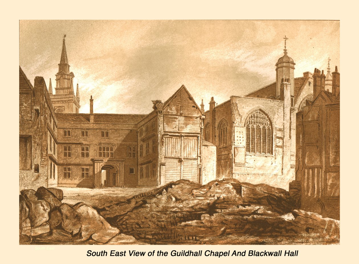 Zuidoostaanzicht Guildhall Chapel en Blackwell Hall, 1886 door Unbekannt