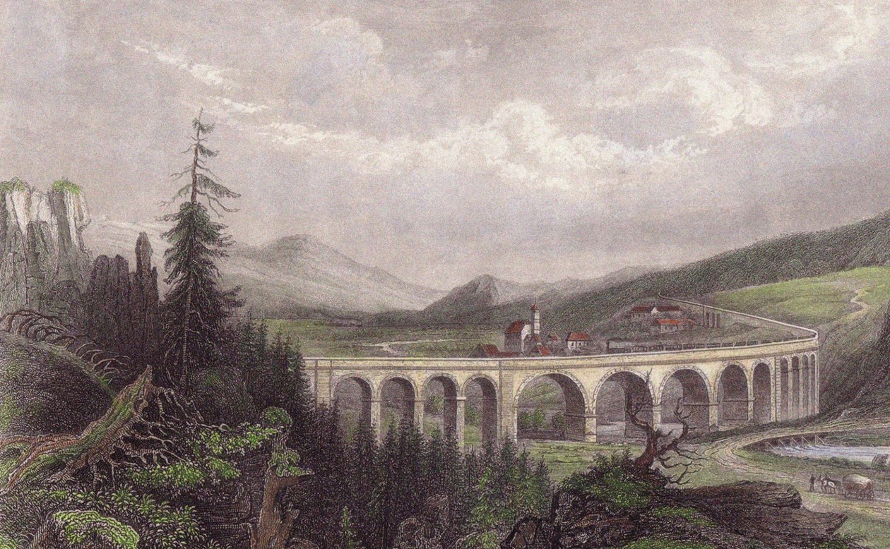 Zuidelijke Spoorweg. Viaduct Payerbach, Semmering door Unbekannt