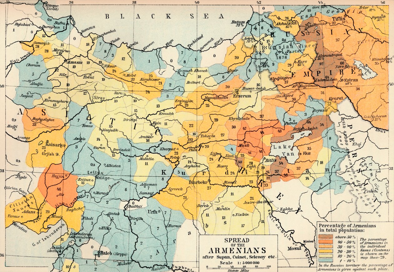 Verspreiding van de Armeniërs na Supan, Cuinet, Selenoy etc., ca. 1560 door Unbekannt