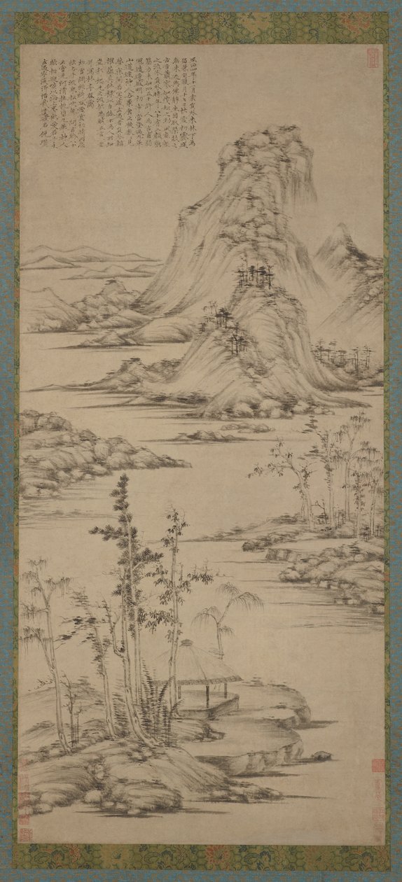 Lentemist over een Rivierpaviljoen, Ming-dynastie, 1368-1644 door Unbekannt