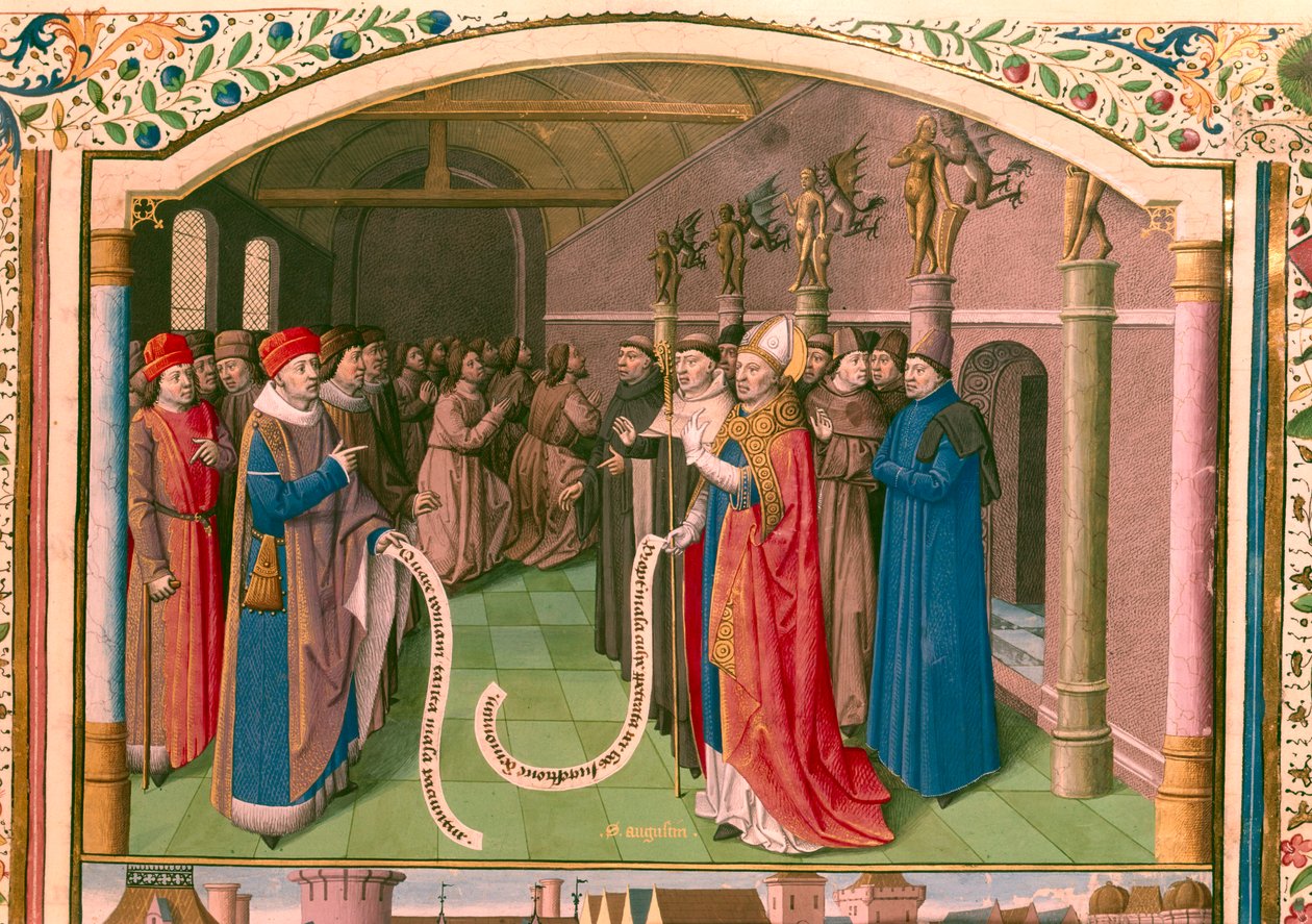 St. Augustinus, bisschop van Hippo in discussie door Unbekannt