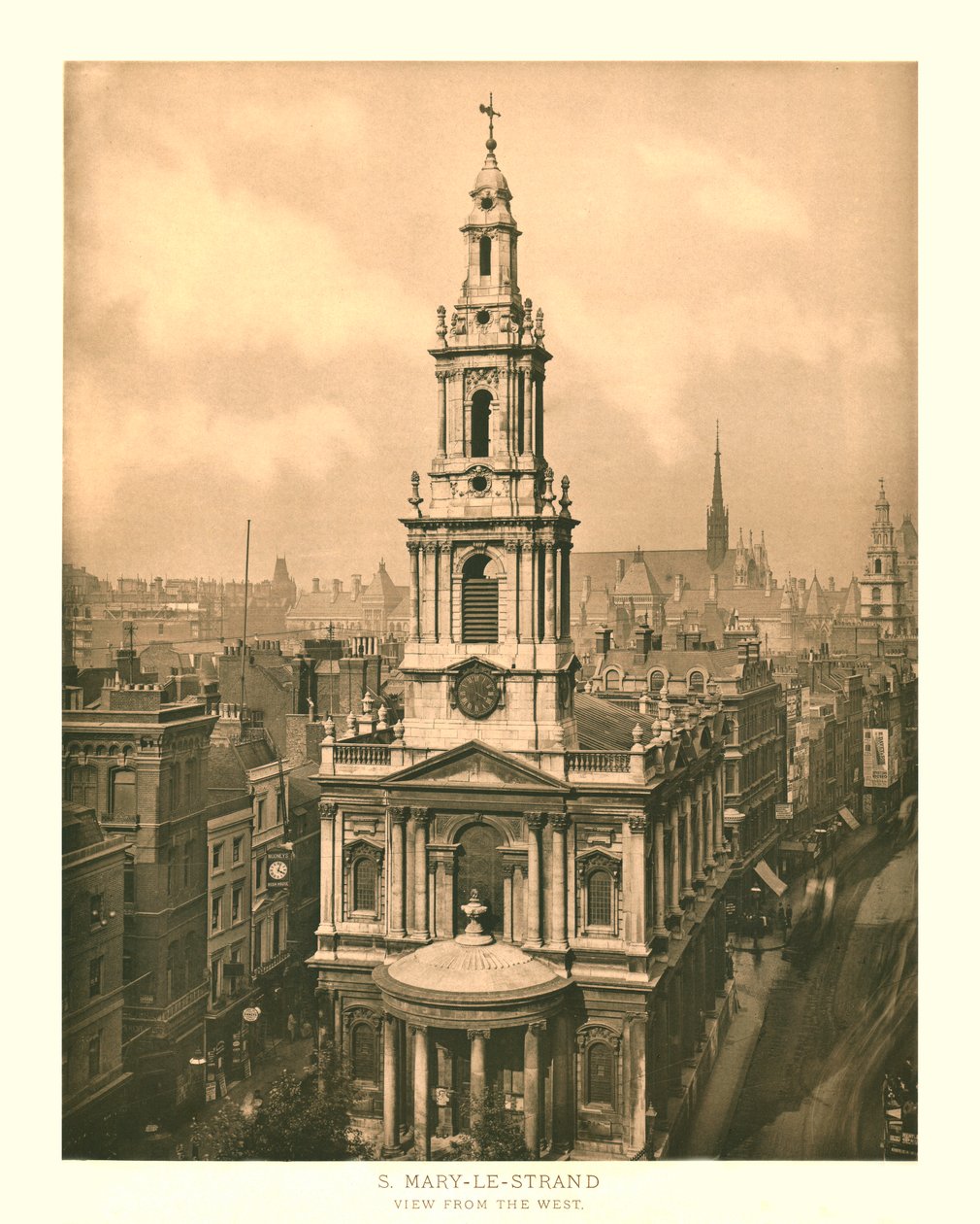St Mary-le-Strand, uitzicht vanuit het westen, midden-late 19e eeuw door Unbekannt