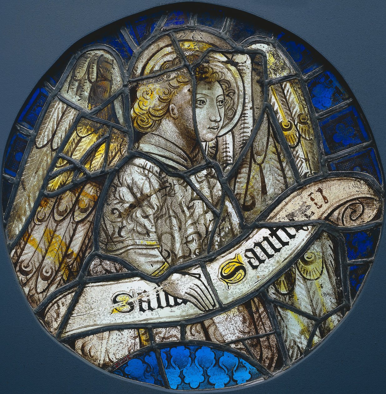 Glas-in-lood rondel met een engel die een rol vasthoudt, c. 1425-1450 door Unbekannt